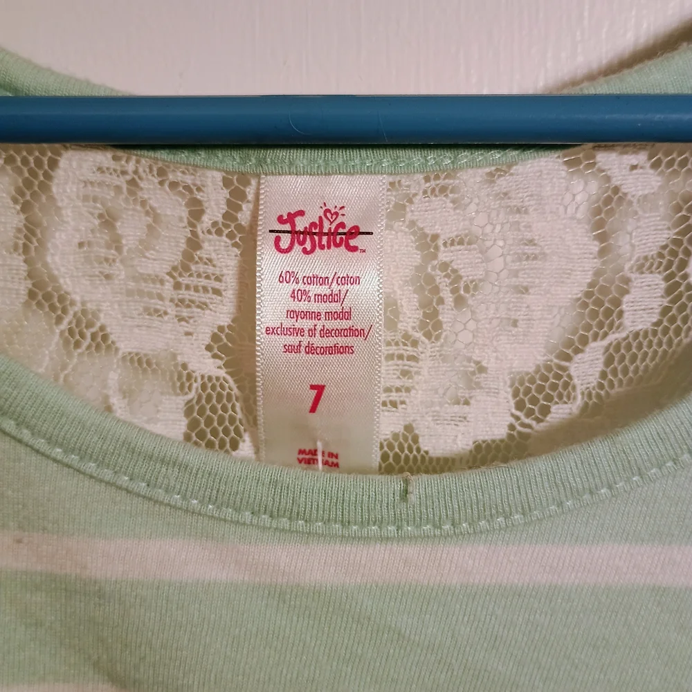 Justice Mint and White Striped Top
